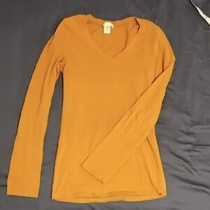 Bozzolo Mustard Long Sleeve V-Neck Top